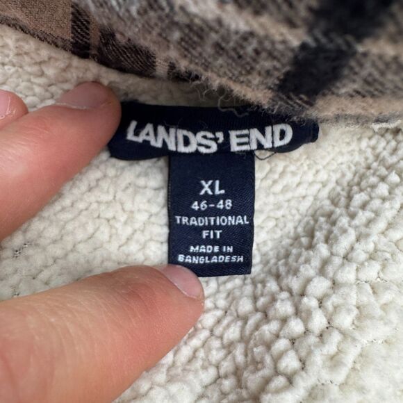 Lands' End Sherpa Lined Flannel Shirt Jacket Shaket Mens XL Brown Plaid Outdoor - Picture 6 of 14